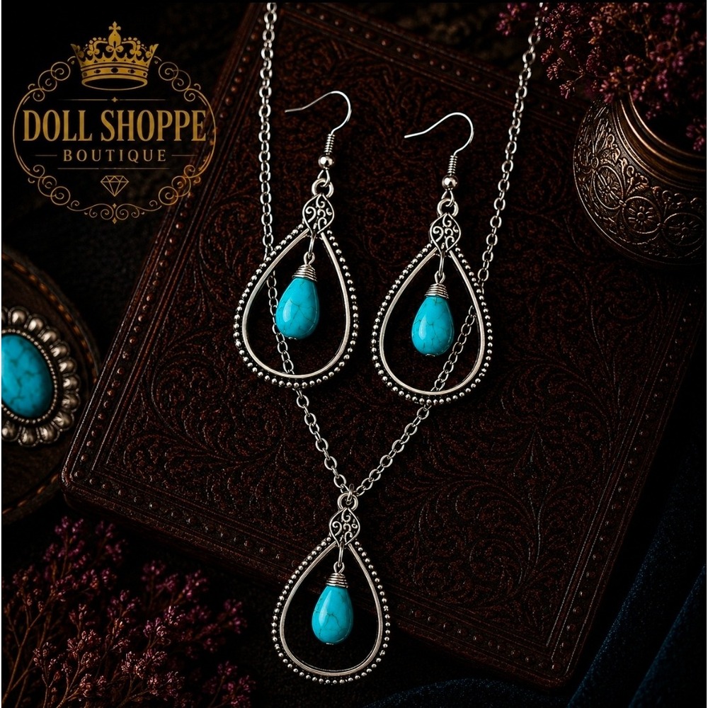Turquoise Teardrop Necklace & Earring Set